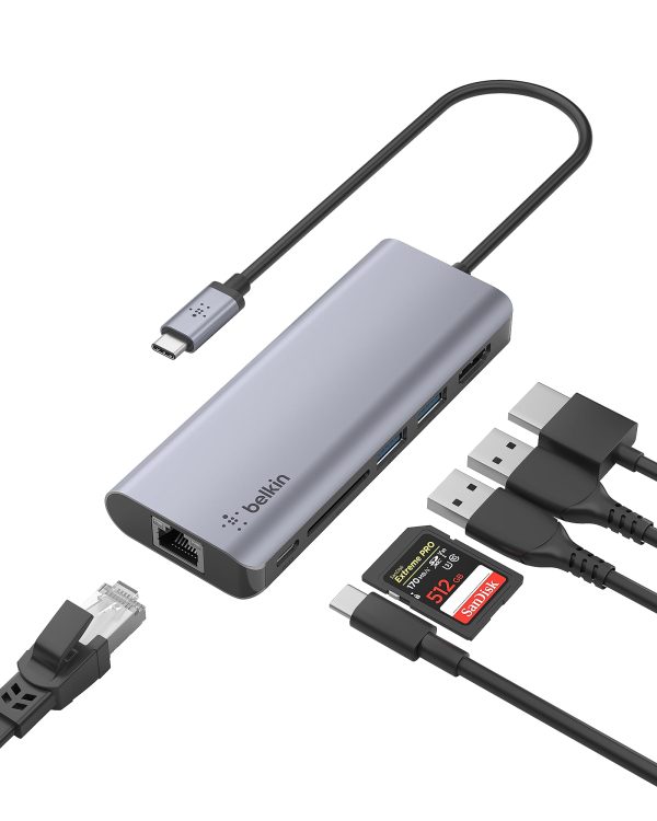 BELKINUSBCMultiportAdapter6in1.2xUSBA3.0)5Gpbs),1xHDMI 4k,GbE,1x USBC100wPD,SDCardslot,Mac Windows compatible